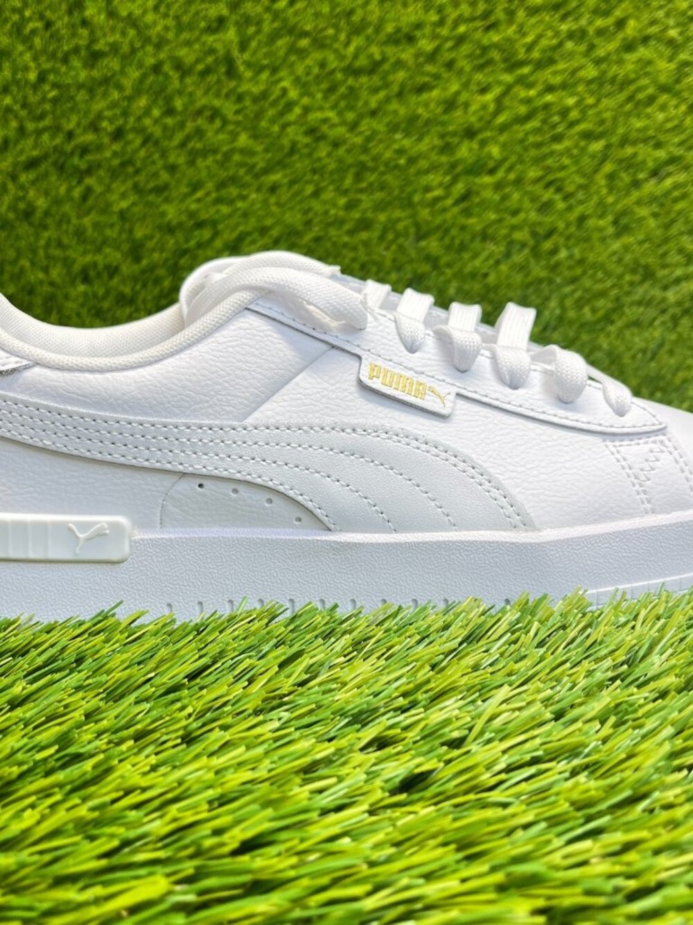 Puma White Leather Platform Sneaker with Subtle Gold Logo